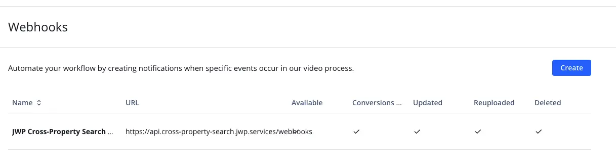 Webhook in the JWP Dashboard